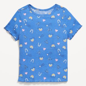 Printed Short-Sleeve Lettuce-Edge T-Shirt for Toddler Girls