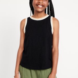 Sleeveless Crochet-Trim Top for Girls