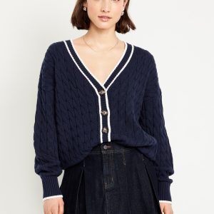 Slouchy Cable-Knit Cardigan Sweater