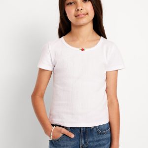 Short-Sleeve Pointelle-Knit Top for Girls