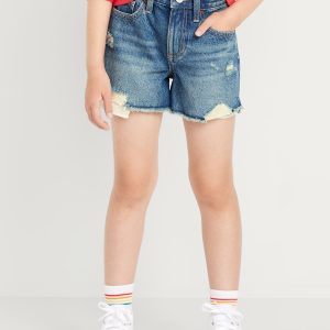 High-Waisted Ripped Frayed-Hem Jean Shorts for Girls