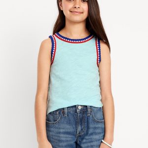 Sleeveless Crochet-Trim Top for Girls