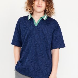 Short-Sleeve Textured-Knit Collared Shirt for Boys