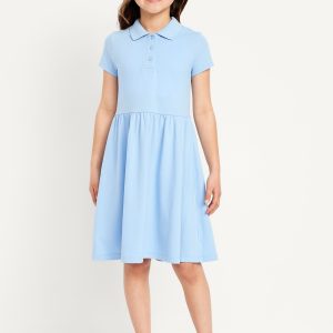 School Uniform Fit and Flare Pique Polo Dress for Girls