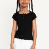 Fitted Short-Sleeve Lettuce-Edge Top for Girls
