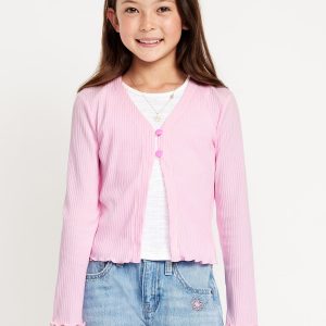 Button-Front Ribbed Cardigan for Girls