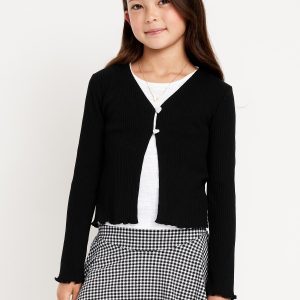 Button-Front Ribbed Cardigan for Girls