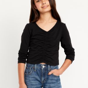 Fitted Long-Sleeve Ruched Top for Girls