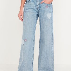 Super Baggy Wide-Leg Embroidered Jeans for Girls