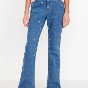 High-Waisted Embroidered Flare-Leg Jeans for Girls