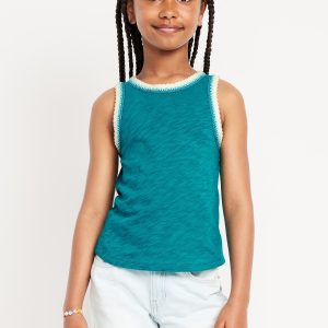 Sleeveless Crochet-Trim Top for Girls