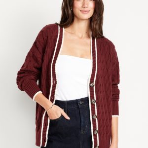 Slouchy Cable-Knit Cardigan Sweater