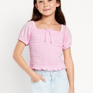 Short Puff-Sleeve Smocked Top for Girls