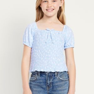 Short Puff-Sleeve Smocked Top for Girls
