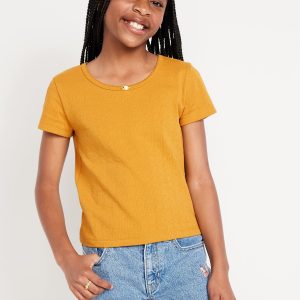 Short-Sleeve Pointelle-Knit Top for Girls