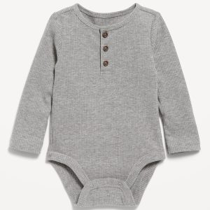Long-Sleeve Ribbed Henley Bodysuit for Baby
