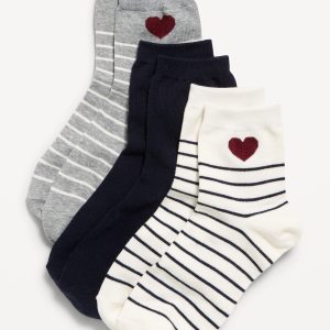 Novelty Quarter Crew Socks 3-Pack for Women