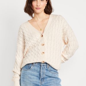 Oversized Slouchy Cable-Knit Cardigan Sweater