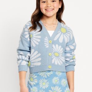 Printed Button-Front Cardigan Sweater for Girls