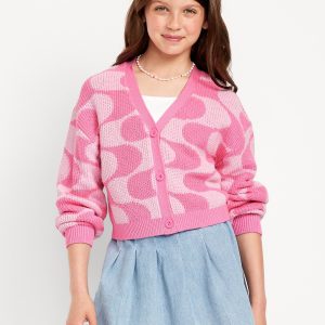 Printed Button-Front Cardigan Sweater for Girls