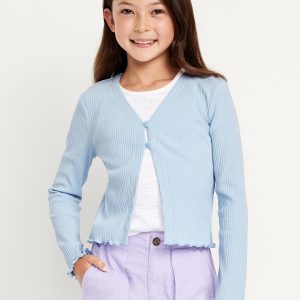 Button-Front Ribbed Cardigan for Girls