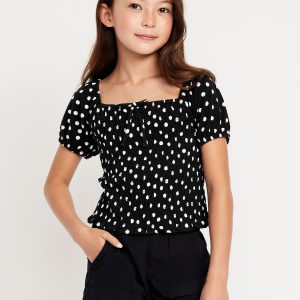 Short Puff-Sleeve Smocked Top for Girls