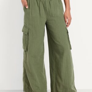 Double-Weave Wide-Leg Cargo Pants for Girls