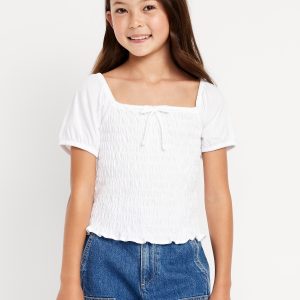 Short Puff-Sleeve Smocked Top for Girls