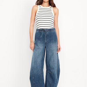 High-Waisted Pull-On Barrel Jeans