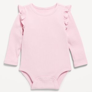 Long-Sleeve Ribbed Ruffle-Trim Bodysuit for Baby