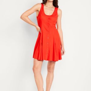 Fit & Flare Crepe Button-Front Mini Dress
