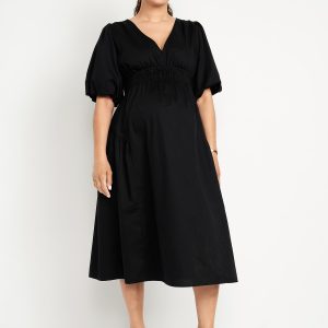 Maternity Waist-Defined Midi Dress