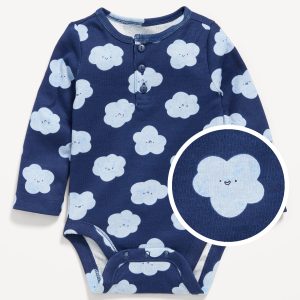 Printed Long-Sleeve Henley Bodysuit for Baby