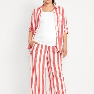 Maternity Rollover Waist Crinkle Gauze Super Wide-Leg Pants