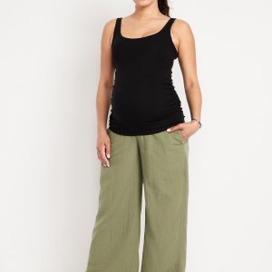 Maternity Rollover Waist Crinkle Gauze Wide-Leg Pants