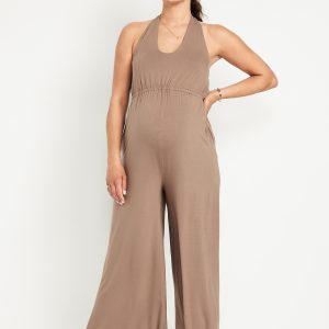 Maternity Waist-Defined Halter Jumpsuit