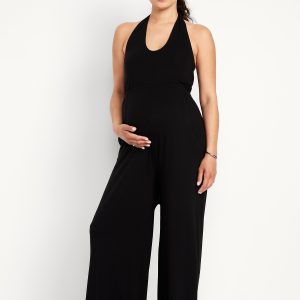 Maternity Waist-Defined Halter Jumpsuit