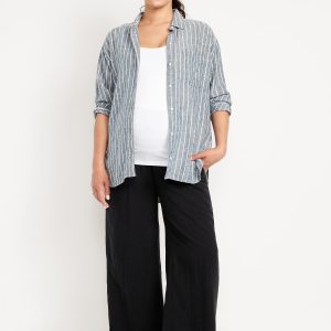 Maternity Rollover Waist Crinkle Gauze Wide-Leg Pants