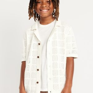 Short-Sleeve Crochet-Knit Shirt for Boys