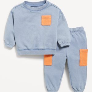 French-Terry Pocket Sweatshirt and Sweatpants Set for Baby