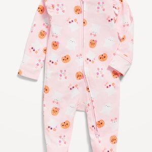 2-Way-Zip Sleep & Play Ruffle-Shoulder Footed One-Piece for Baby