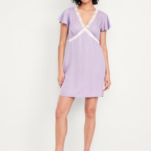 Fit & Flare Crepe Lace-Trim Mini Dress