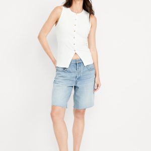 Mid-Rise Baggy Jean Bermuda Shorts -- 9-inch inseam