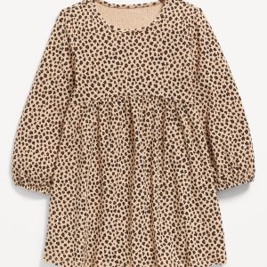 Printed Long-Sleeve Ribbed Dress for Toddler Girls