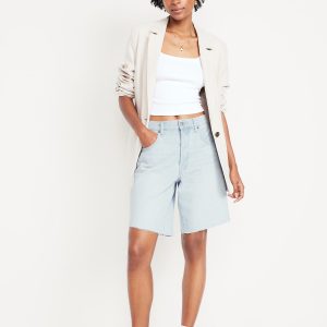 Mid-Rise Baggy Cut-Off Jean Bermuda Shorts -- 9-inch inseam