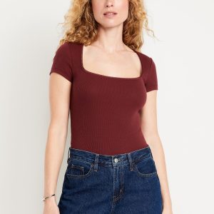 Square-Neck Ribbed T-Shirt