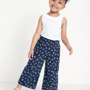 Double-Weave Wide-Leg Cargo Pants for Toddler Girls