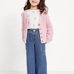 Pull-On Baggy Wide-Leg Cargo Jeans for Toddler Girls