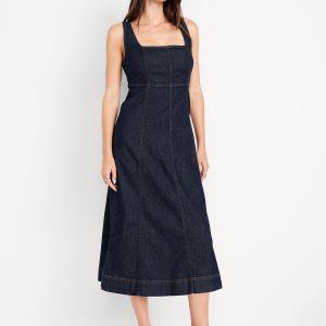 Fit & Flare Sleeveless Denim Midi Dress