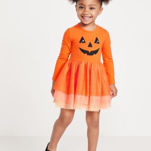 Fit and Flare Long-Sleeve Tutu Dress for Toddler Girls